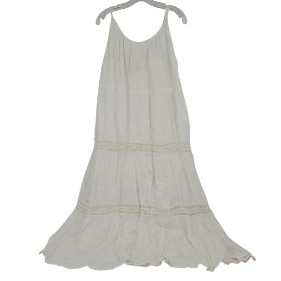 NEW Mlle Gabrielle White Cotton Boho Crochet Maxi Slip Dress 1X Boho Chic 2870 - Picture 1 of 12